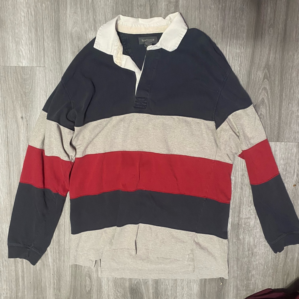 Striped Red and Gray Long Sleeve Shirt